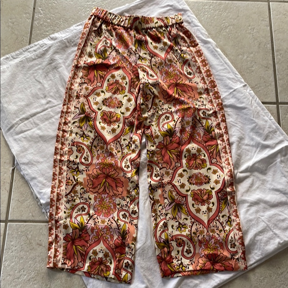 JM Collection Pink and Orange Wide Leg Jumpsuit with Bohemian Flair